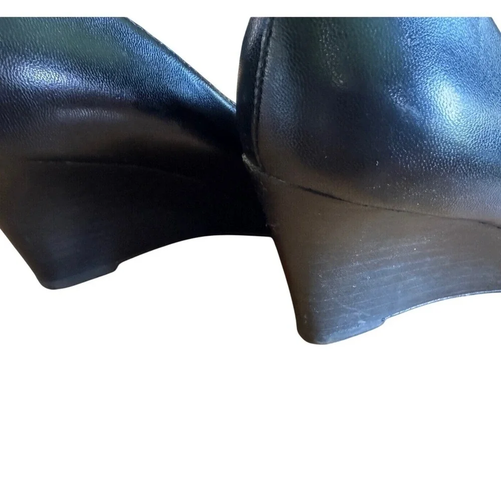 Nine West Black Leather Double Buckle Wedge‎ Pumps Pointed Toe FSD 0913 Shoes